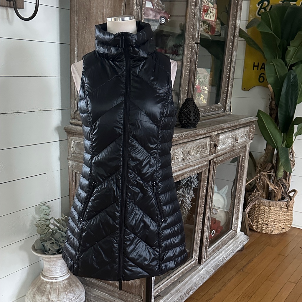 My Anorak Black Chevron Quilted Duck Down Vest Ma90035caz Small Excellent